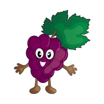 Cute cartoon smiling grape. Fruit on a white background. Vector children's illustration.