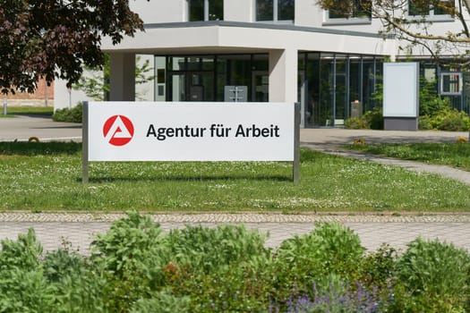 Sign with the german inscription Agentur für Arbeit, employment agency in Magdeburg in Germany