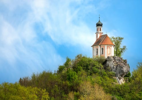 The Wörnitzstein chapel on the top of a hill (Bavaria, Germany)