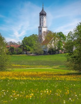 Catholic church in an idyllic landscape near Augsburg