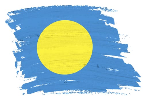 A Palau flag background paint splash brushstroke 3d illustration with clipping path blue Pacific Ocean gold full moon