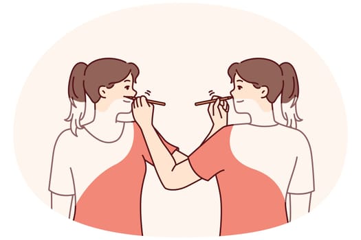 Women draw each other at same time for concept self-development and realization of inner potential