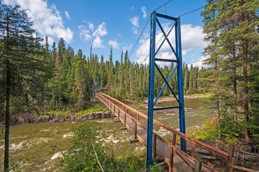 The Rotary Large Suspension Hiking Bridge Over the Grass River in Northern Manitoba