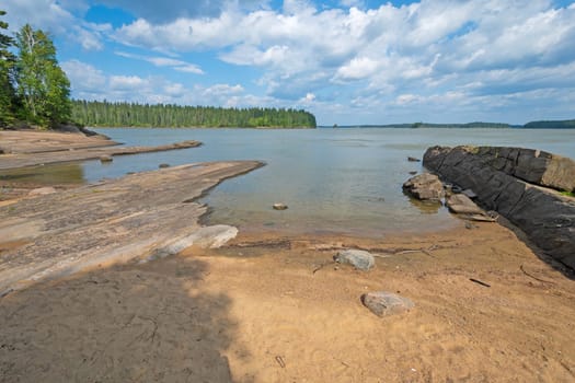 Rocks and Sand on a Northern Lake on Paint Lake in Northern Manitoba