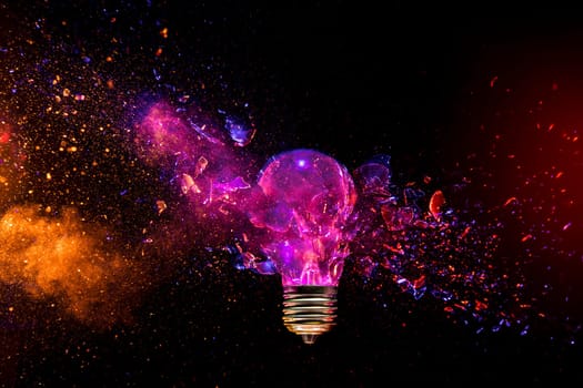 Dynamic image  shattering light bulb h vibrant color sparks background