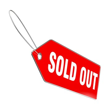 Red sold out tag with a metallic loop isolated white background