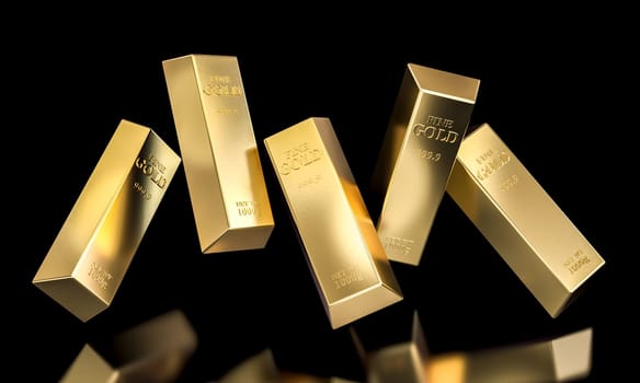 999.9 gold bars. Perfect for finance and wealth concepts black background