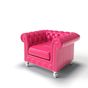 pink leather chesterfield sofa  buttoned isolated  white backdrop