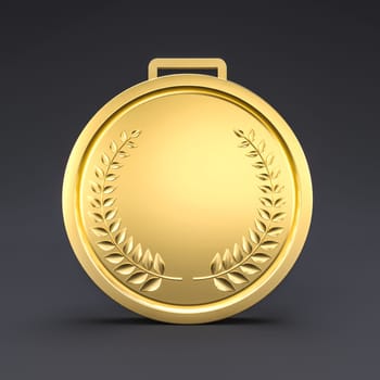 shiny gold medal  laurel wreath design, representing achievement and honor