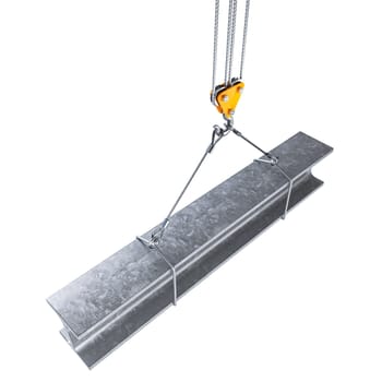 Crane hook  cables hoisting steel i-beam  transparent background