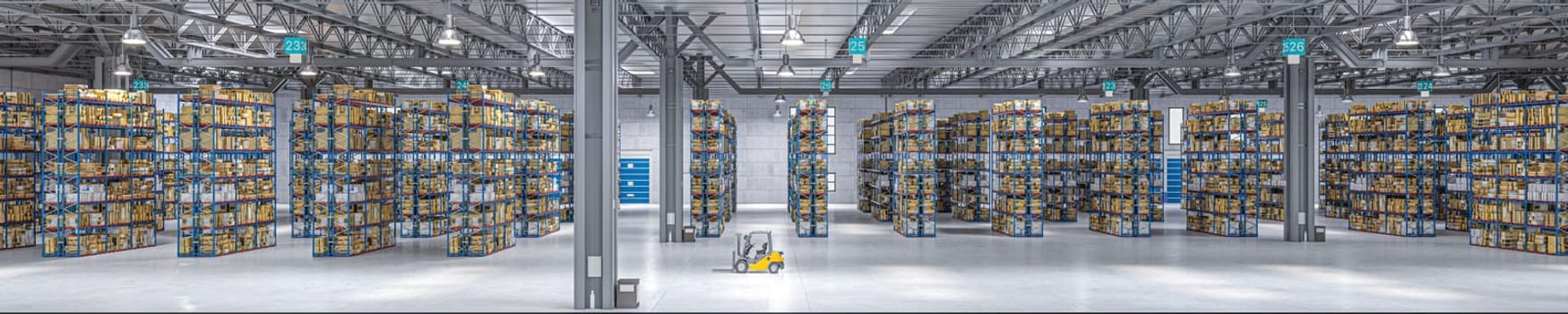 Wide view warehouse distribution center interior logistic