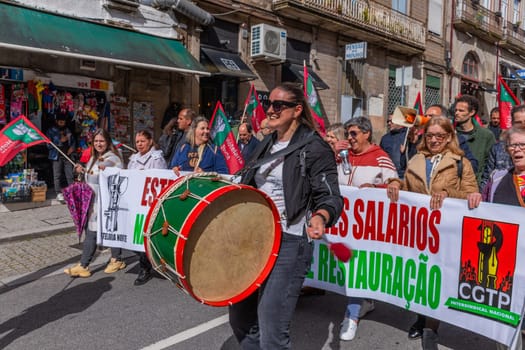 Porto, Portugal: May 1, 2024: Celebration and Protest of the May 1in Portugal, Labour Day, in Porto, Portugal