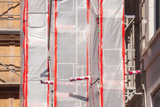 tarpaulin, building site, scaffolding, house facade, shell construction, Germany