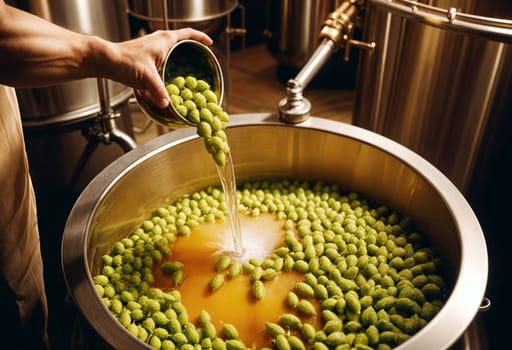 AI generated of a person pouring a liquid into a pot with green peas