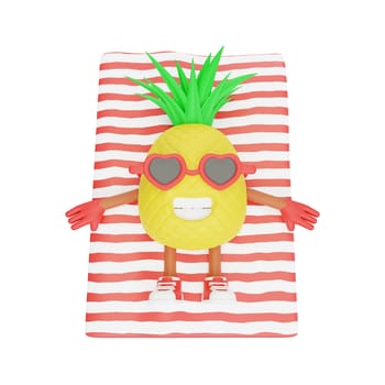 3D render design of a cute pineapple character for summer vacation