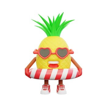 3D render design of a cute pineapple character for summer vacation