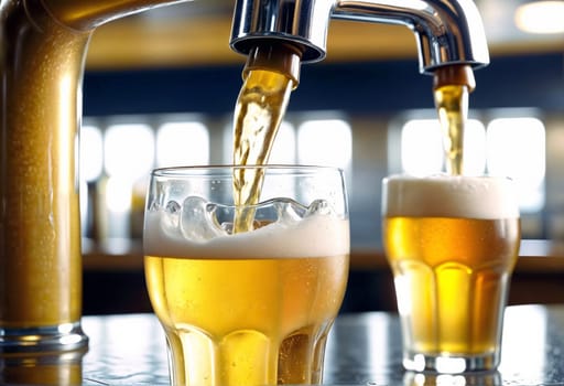 AI generated of two glasses of beer being poured from a tap