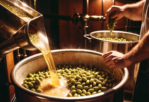 AI generated of a person pouring beer into a pot with beer and hops