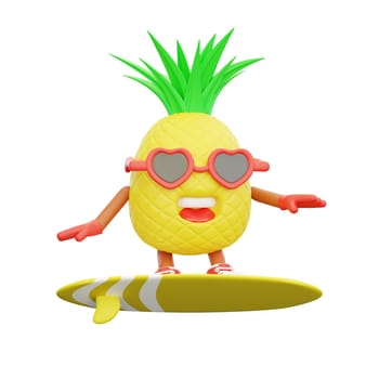 3D render design of a cute pineapple character for summer vacation