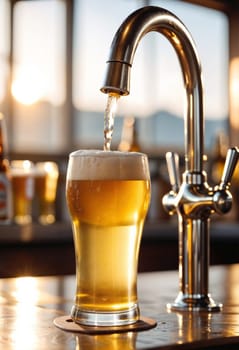 AI generated of a beer being poured into a glass on a bar
