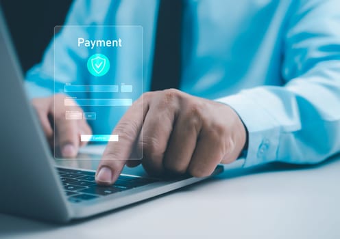 Business people using computer laptop, online payment, banking, online shopping, Digital online payment concept. Technology online banking applications via internet network. financial transaction.