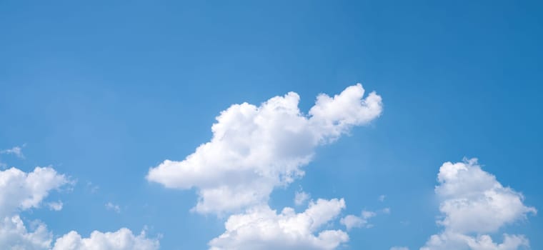 Beautiful blue sky and white cumulus clouds abstract background. Cloudscape background. Blue sky and fluffy white clouds on sunny days. Beautiful blue sky. World Ozone Day. Ozone layer. Summer sky.