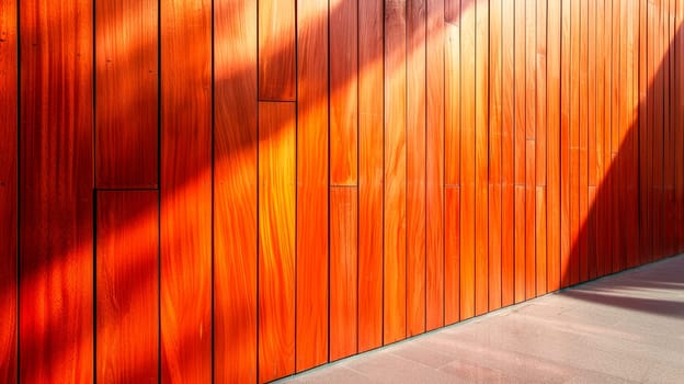 Perspective view of empty concrete floor and wooden wall building exterior. AI generated