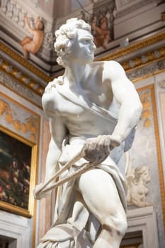 Rome, Italy - 28 December 2023: Galleria Borghese museum - David by Gian Lorenzo Bernini, 1624 - statuary marble