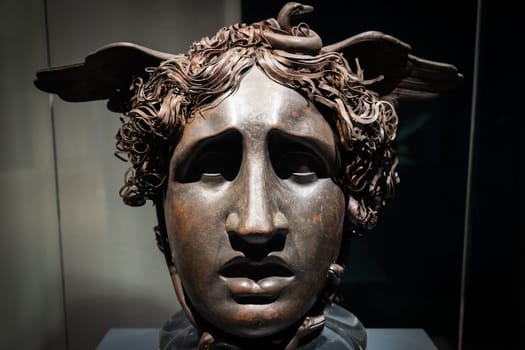 Bassano del Grappa, Italy - 22 December 2022. Head of Medusa, by sculptor Antonio Canova, 1799, bronze and copper