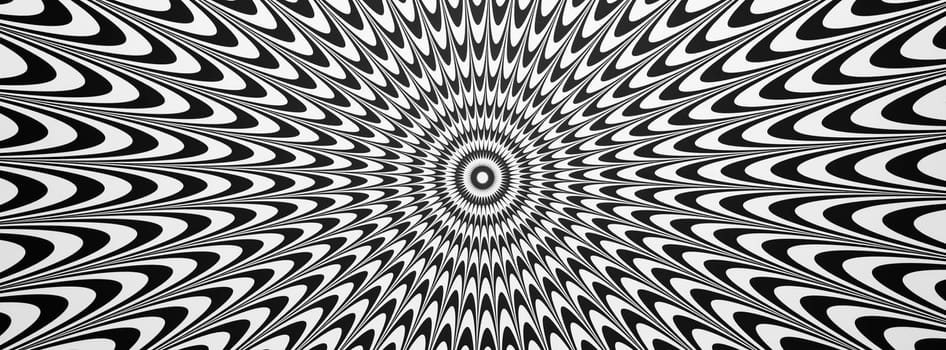 Optical illusion horizontal background. Abstract curves, geometric effect. Black and white.