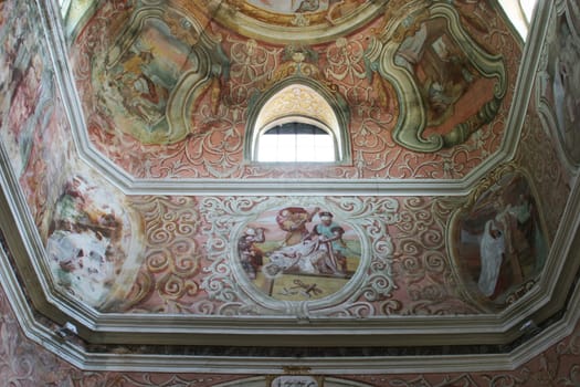 Fresco on the ceiling of the parish church of Our Lady of Sorrows in Krizevci, Croatia