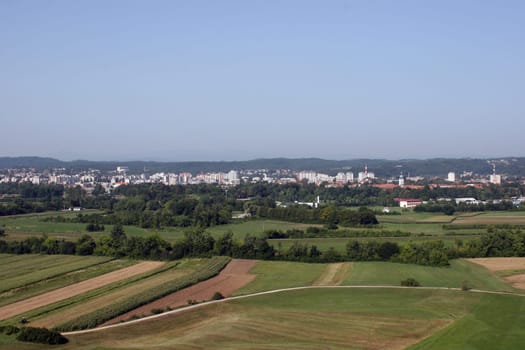 Aerial view of the town of Karlovac in continental Croatia