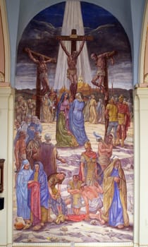 Crucifixion on Calvary hill, fresco in the Basilica of the Assumption of the Virgin Mary in Marija Bistrica, Croatia
