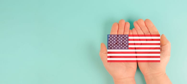 US election, hands holding american flag, citizens of America voting president
