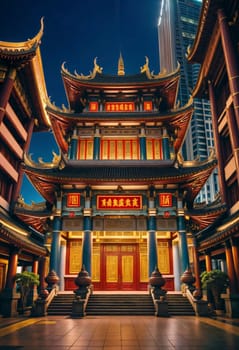 AI generated of a chinese temple at night with a large building