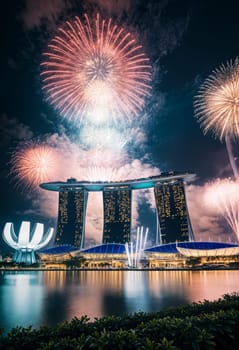 AI generated of fireworks over the marina bay sands in singapore