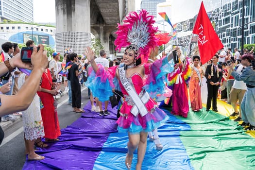 Bangkok, Thailand - JUN 1, 2024 Bangkok Pride Festival 2024, The short action and atmosphere of people joins celebrations in the event in Siam Square Bangkok, Thailand. Gender diversity There is no division of age, race or religion.