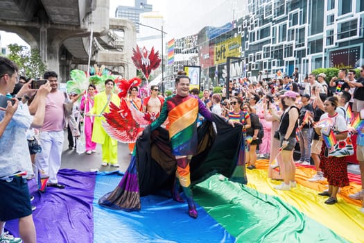 Bangkok, Thailand - JUN 1, 2024 Bangkok Pride Festival 2024, The short action and atmosphere of people joins celebrations in the event in Siam Square Bangkok, Thailand. Gender diversity There is no division of age, race or religion.
