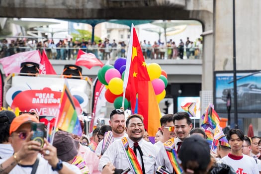 Bangkok, Thailand - JUN 1, 2024 Bangkok Pride Festival 2024, The short action and atmosphere of people joins celebrations in the event in Siam Square Bangkok, Thailand. Gender diversity There is no division of age, race or religion.