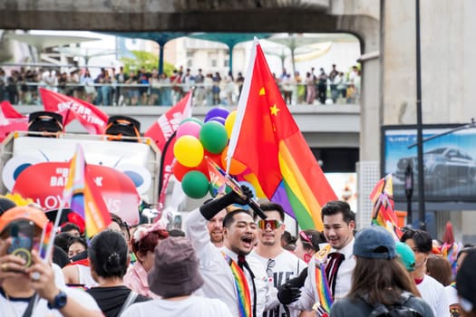 Bangkok, Thailand - JUN 1, 2024 Bangkok Pride Festival 2024, The short action and atmosphere of people joins celebrations in the event in Siam Square Bangkok, Thailand. Gender diversity There is no division of age, race or religion.