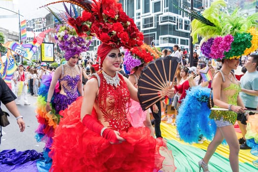Bangkok, Thailand - JUN 1, 2024 Bangkok Pride Festival 2024, The short action and atmosphere of people joins celebrations in the event in Siam Square Bangkok, Thailand. Gender diversity There is no division of age, race or religion.