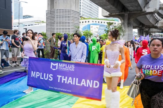 Bangkok, Thailand - JUN 1, 2024 Bangkok Pride Festival 2024, The short action and atmosphere of people joins celebrations in the event in Siam Square Bangkok, Thailand. Gender diversity There is no division of age, race or religion.