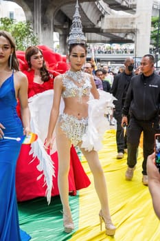 Bangkok, Thailand - JUN 1, 2024 Bangkok Pride Festival 2024, The short action and atmosphere of people joins celebrations in the event in Siam Square Bangkok, Thailand. Gender diversity There is no division of age, race or religion.