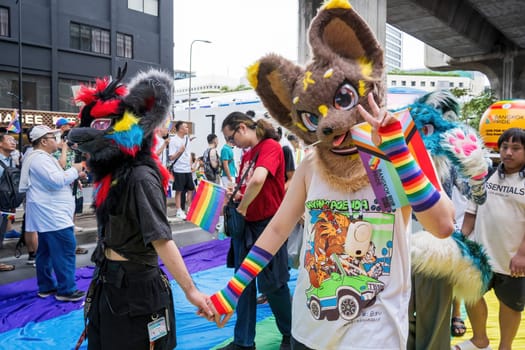 Bangkok, Thailand - JUN 1, 2024 Bangkok Pride Festival 2024, The short action and atmosphere of people joins celebrations in the event in Siam Square Bangkok, Thailand. Gender diversity There is no division of age, race or religion.