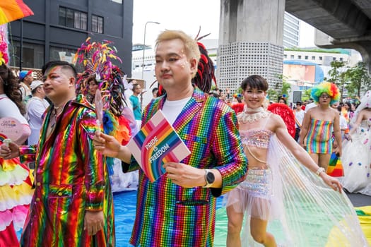 Bangkok, Thailand - JUN 1, 2024 Bangkok Pride Festival 2024, The short action and atmosphere of people joins celebrations in the event in Siam Square Bangkok, Thailand. Gender diversity There is no division of age, race or religion.
