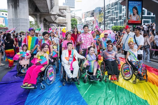 Bangkok, Thailand - JUN 1, 2024 Bangkok Pride Festival 2024, The short action and atmosphere of people joins celebrations in the event in Siam Square Bangkok, Thailand. Gender diversity There is no division of age, race or religion.