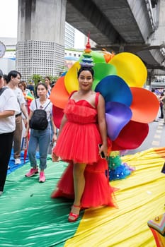 Bangkok, Thailand - JUN 1, 2024 Bangkok Pride Festival 2024, The short action and atmosphere of people joins celebrations in the event in Siam Square Bangkok, Thailand. Gender diversity There is no division of age, race or religion.