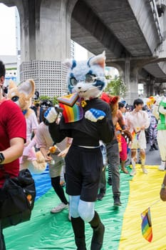 Bangkok, Thailand - JUN 1, 2024 Bangkok Pride Festival 2024, The short action and atmosphere of people joins celebrations in the event in Siam Square Bangkok, Thailand. Gender diversity There is no division of age, race or religion.