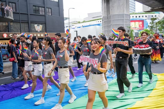 Bangkok, Thailand - JUN 1, 2024 Bangkok Pride Festival 2024, The short action and atmosphere of people joins celebrations in the event in Siam Square Bangkok, Thailand. Gender diversity There is no division of age, race or religion.