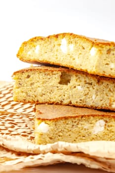 Homemade diet cornbread. Selective focus with shallow depth of field.